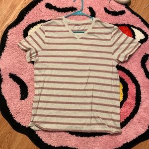 White and red striped V neck T-shirt, Old Navy, Size: M